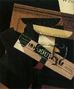 Juan Gris The Still life having the fruit dish and newspaper oil painting on canvas
